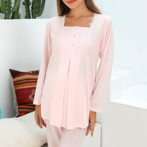 Lotus Lace 3-Pieces Maternity & Nursing Pajamas With