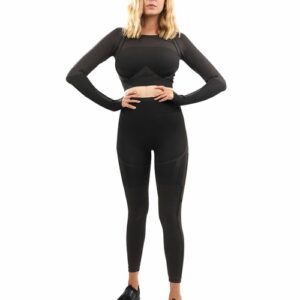 Seamless Leggings & Sports Top Set - Black & Brown